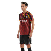 ORKY Soccer Jersey with Short, Personalized Name Number Shirt, Men Football Kit Lava Red